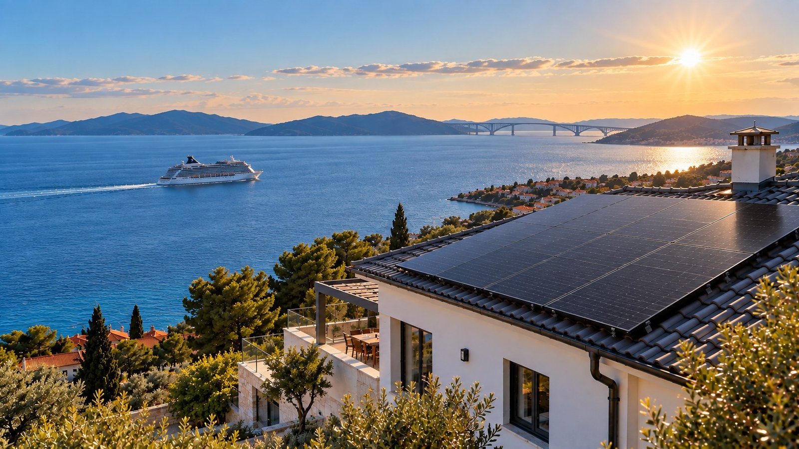 Kuća sa solarnim panelima iznad Jadranskog mora